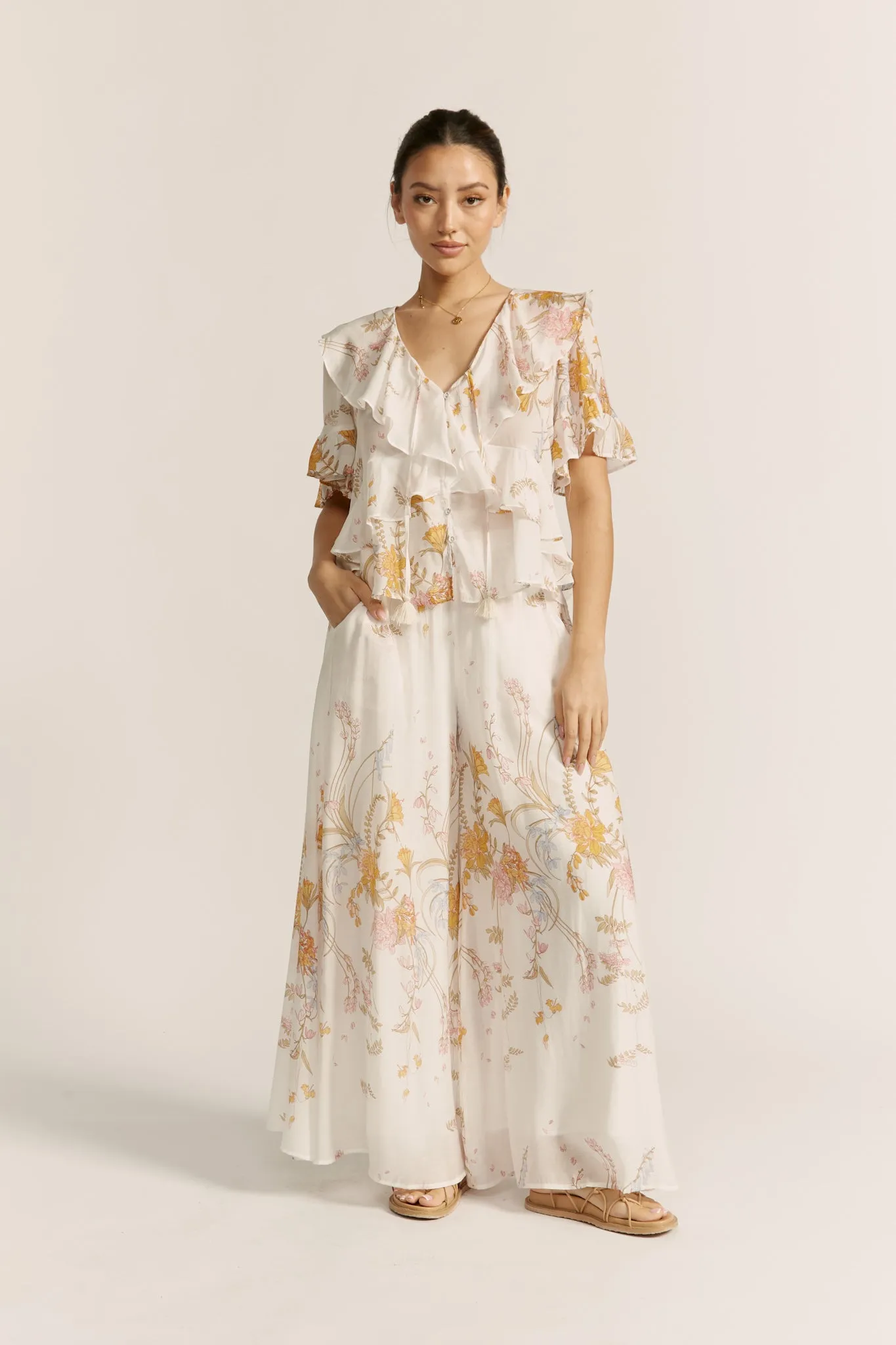 Emmeline Yellow Floral Ruffle Blouse