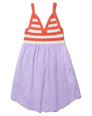 Esmee Crochet Top Striped Dress in Poppy and Cream