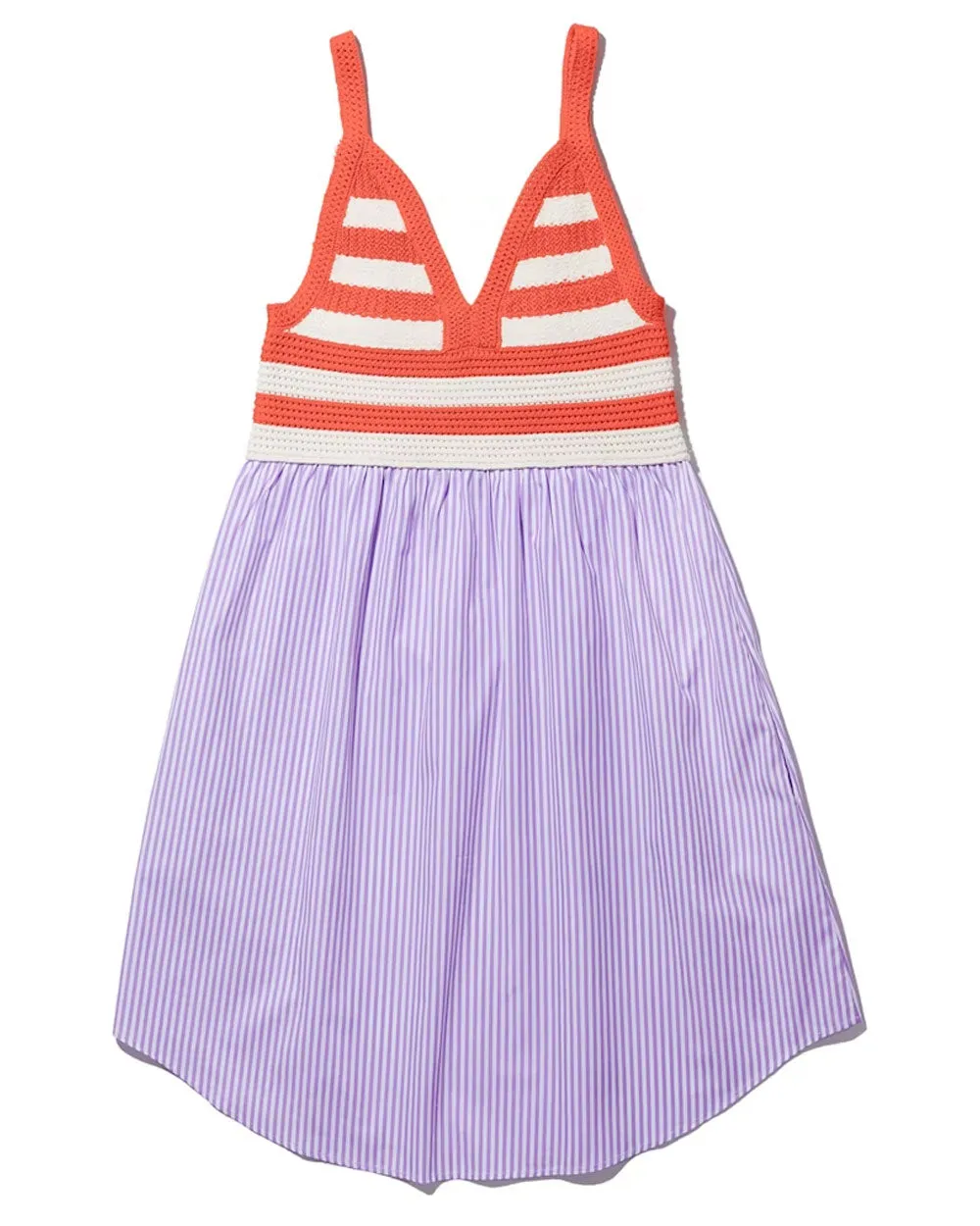 Esmee Crochet Top Striped Dress in Poppy and Cream