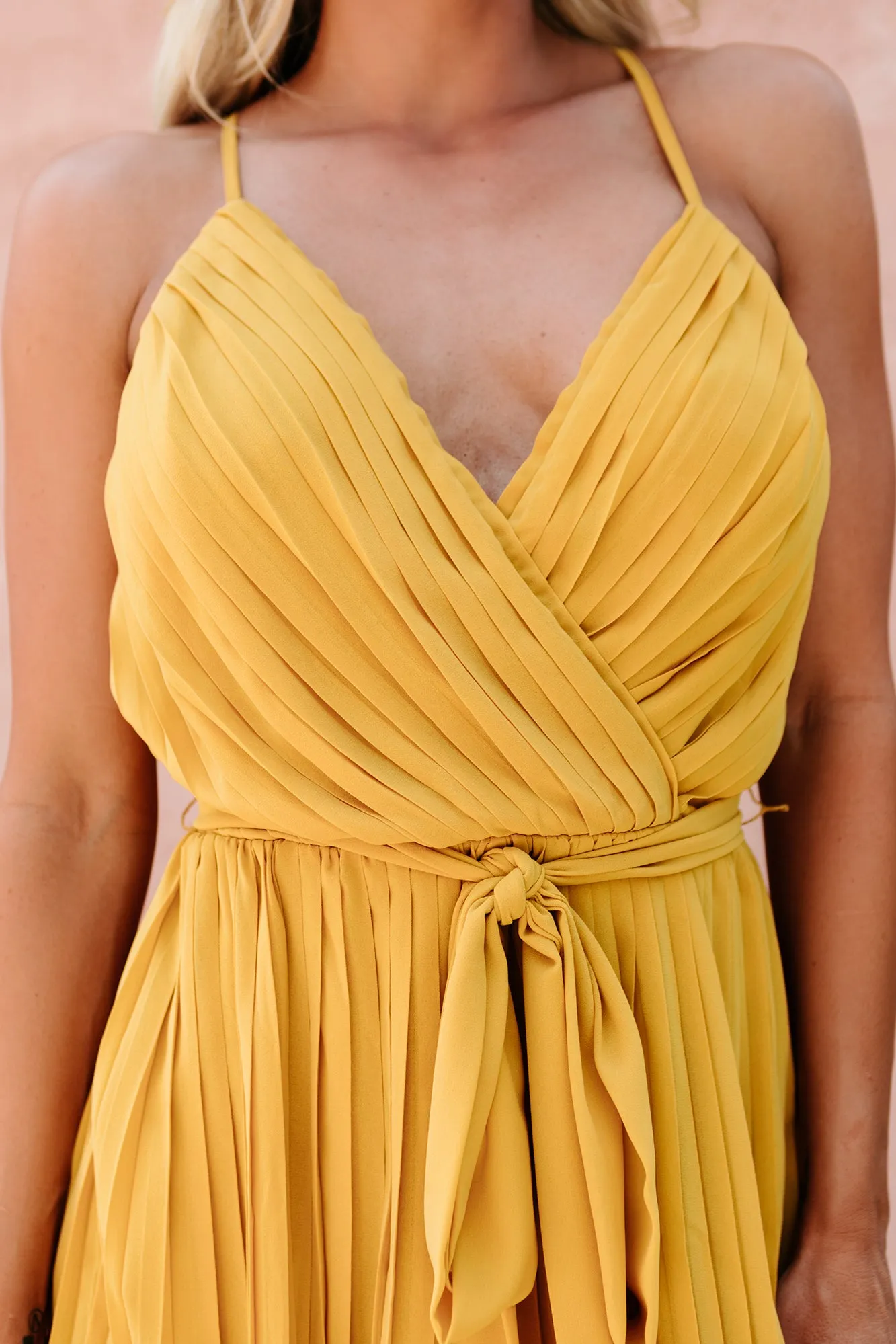 Express Your Love Pleated Romper/Dress (Mustard)