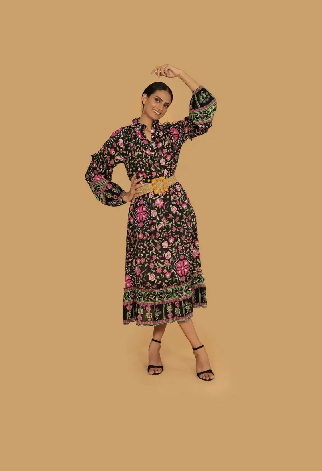 Fiera Floral Midi Dress with Belt