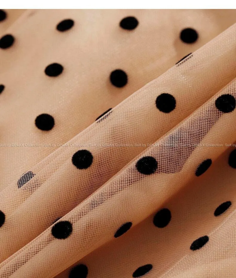 FINAL SALE New wave polka dot puff sleeve French square neck fishtail dress - Carly