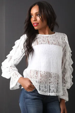 Floral Lace Ruffled Long Sleeve Top