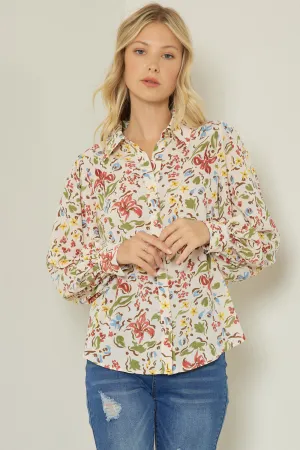 Floral print collared button up top