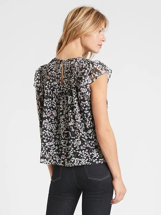 Floral Smocked Blouse in Black Floral