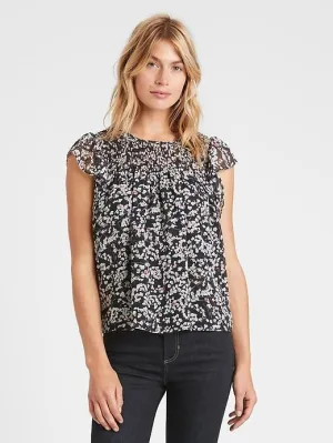 Floral Smocked Blouse in Black Floral