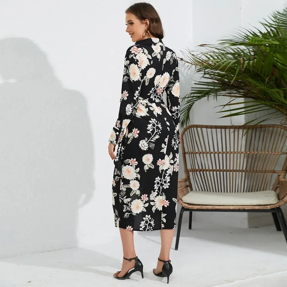 Floral Tie Waist Midi Dress