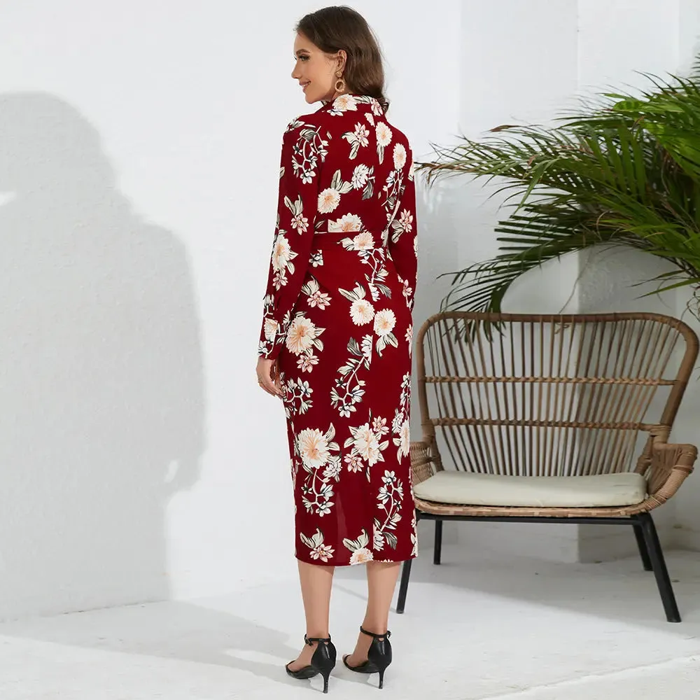 Floral Tie Waist Midi Dress