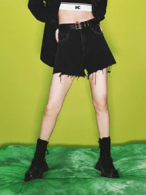 Frayed Cotton Denim Shorts