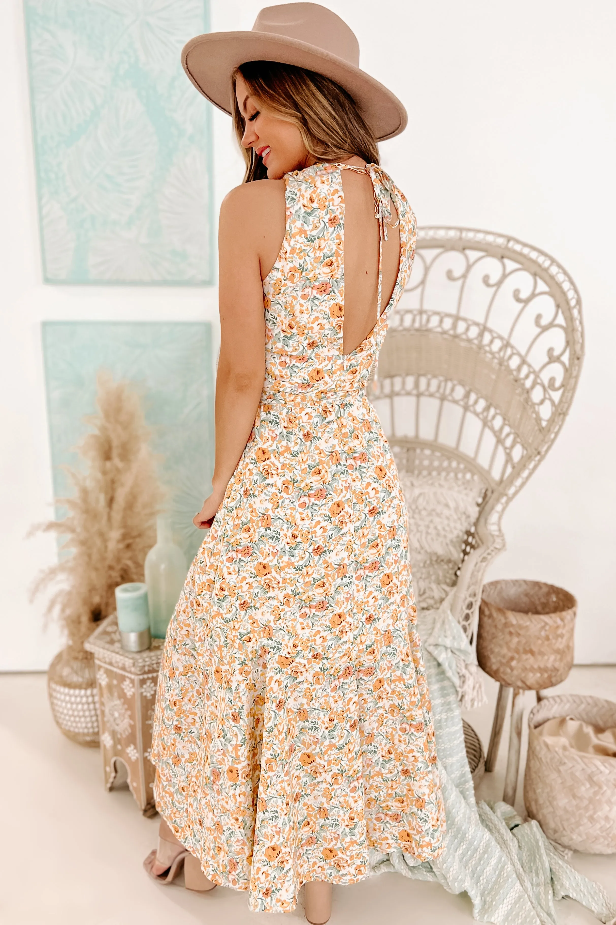 Garden Gathering High-Low Floral Print Dress (Floral)