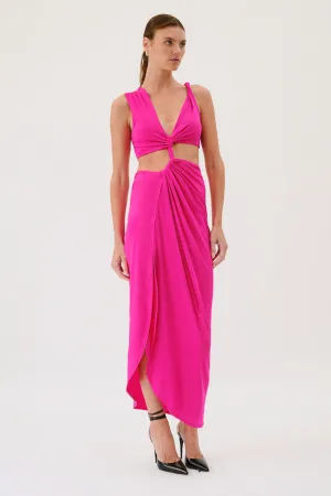 Garnet Sleeveless Rouched Cross Over Midi Dress - Pink