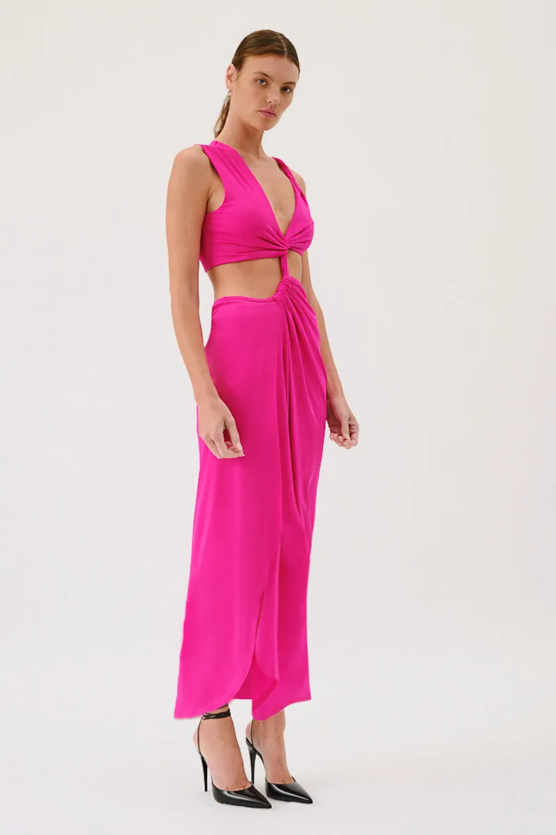 Garnet Sleeveless Rouched Cross Over Midi Dress - Pink