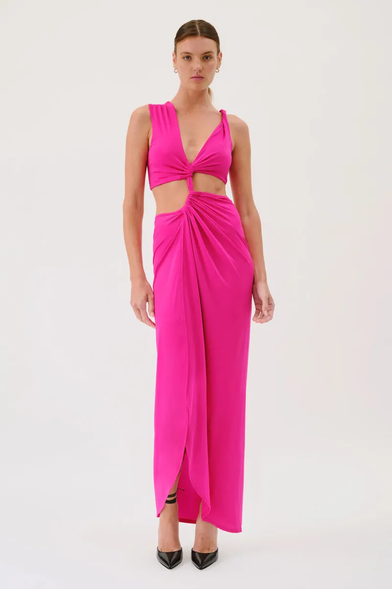 Garnet Sleeveless Rouched Cross Over Midi Dress - Pink