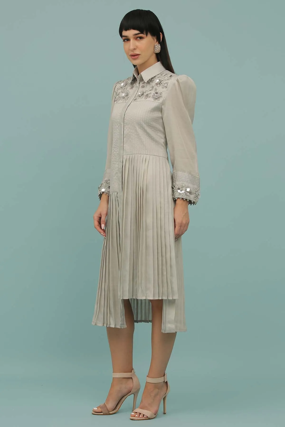 Grey Asymmetrical Shirt Dress