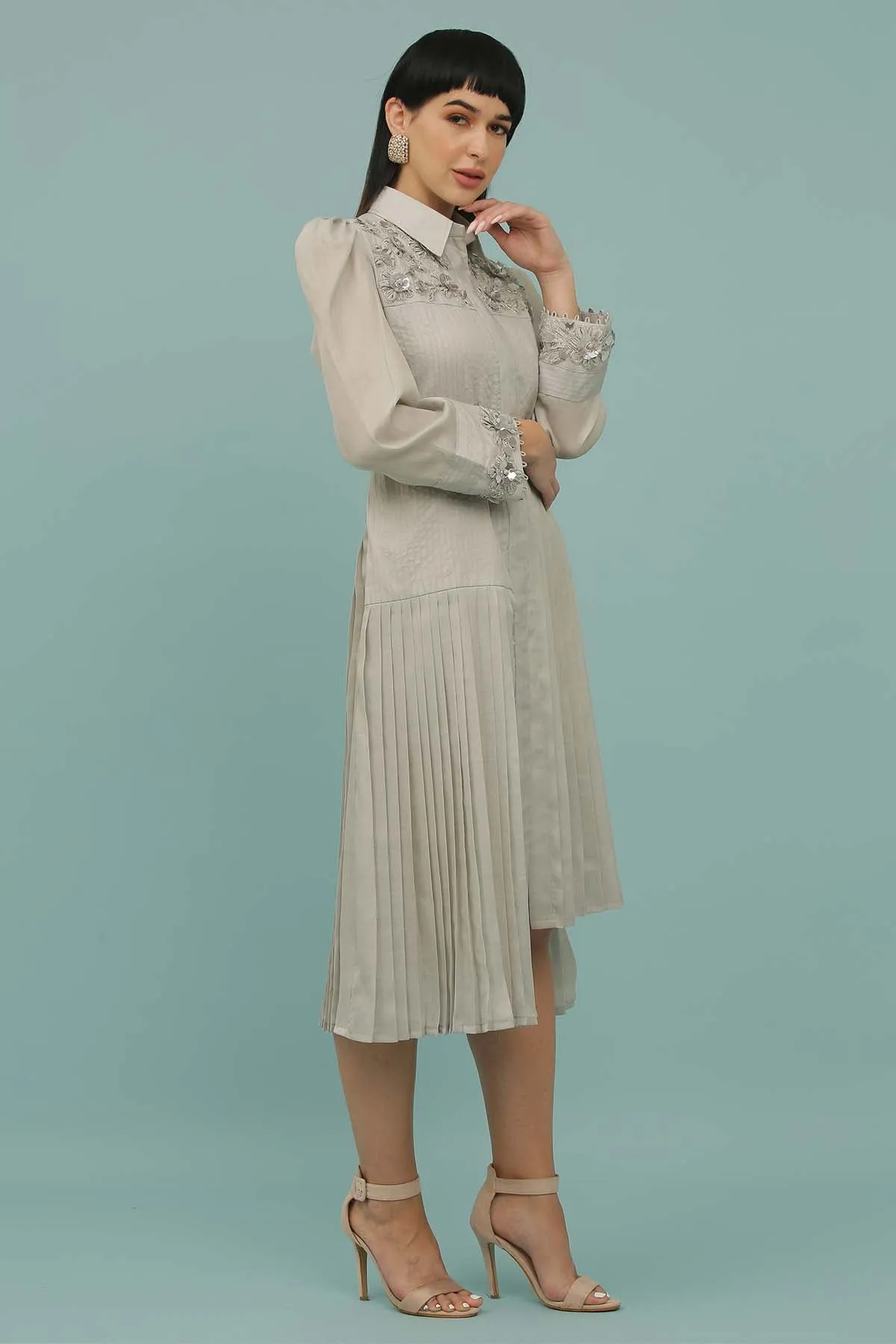 Grey Asymmetrical Shirt Dress