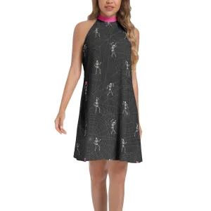 Heart Bones and Cobwebs Tie Back Halter Neck Flared Dress