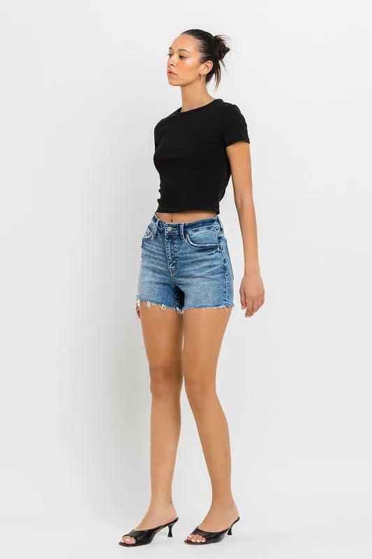 High Rise Raw Hem Denim Shorts - VERVET by Flying Monkey