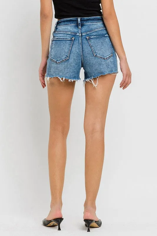 High Rise Raw Hem Denim Shorts - VERVET by Flying Monkey