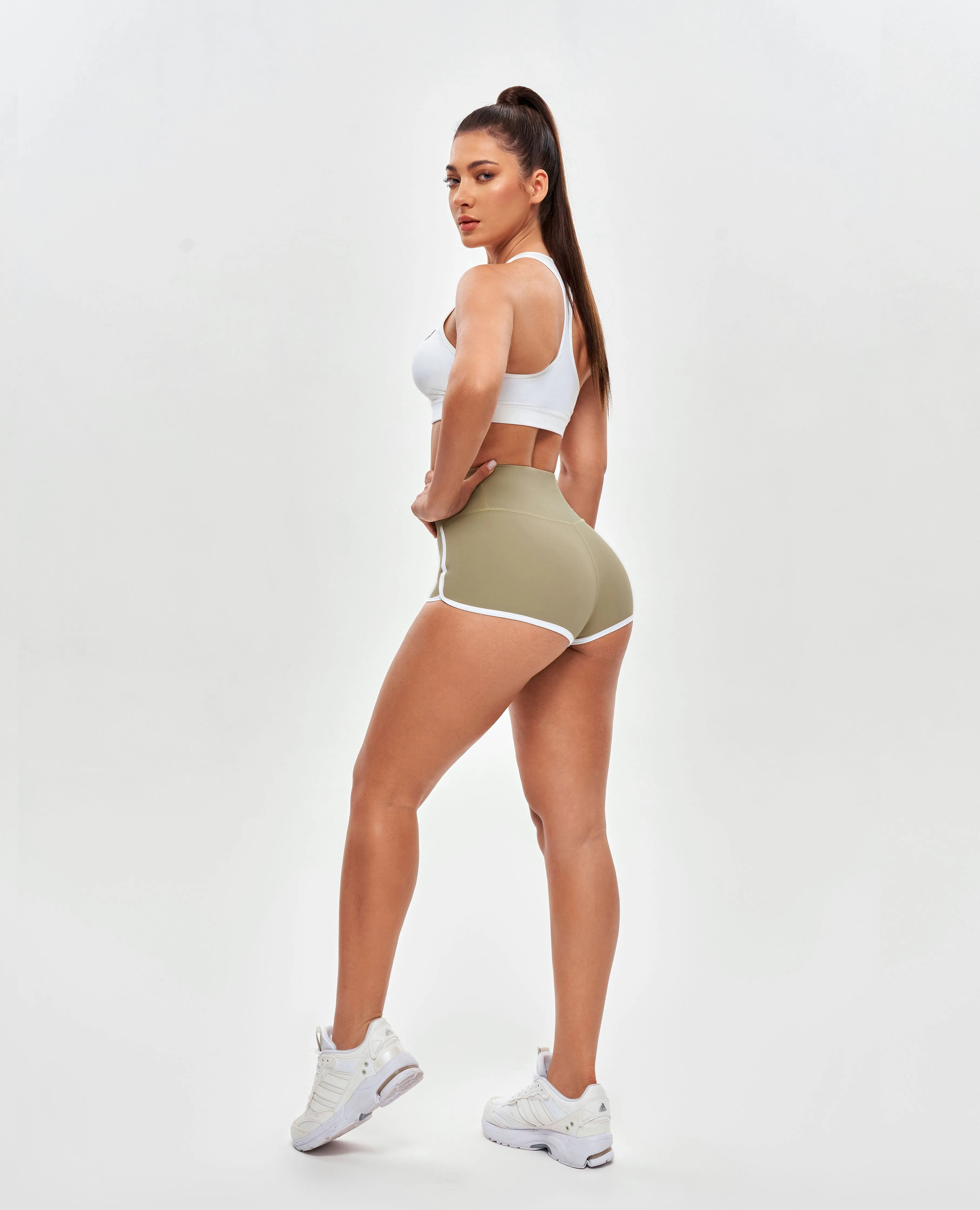 High Waist Short Shorts - Beige