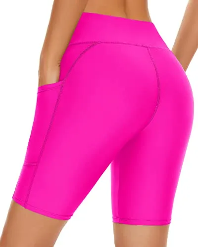 High Waisted Board Shorts Tummy Control Swim Shorts-Neon Pink