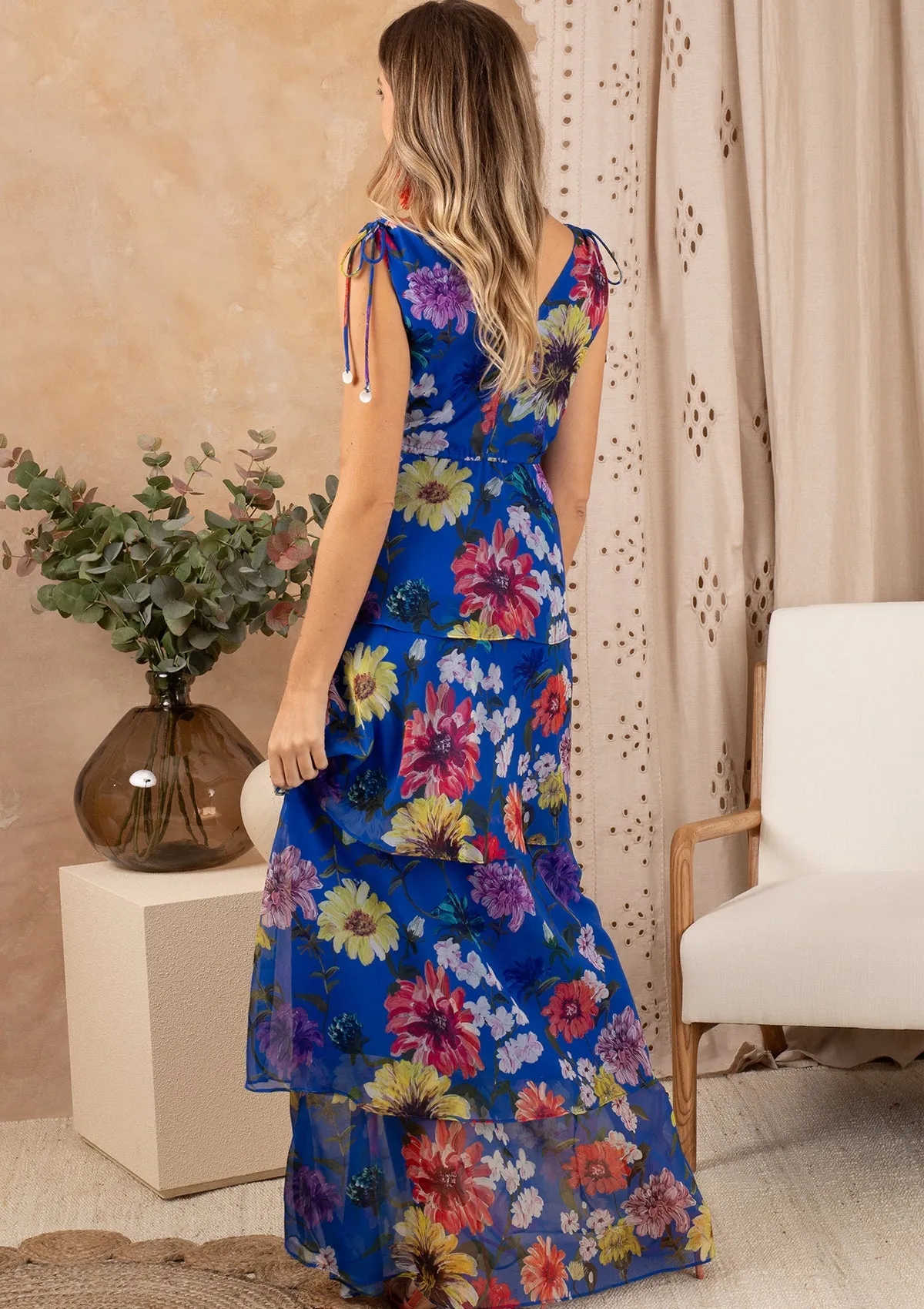 Hope & Ivy The Lydia V-Neck Tiered Ruffle Skirt Maxi