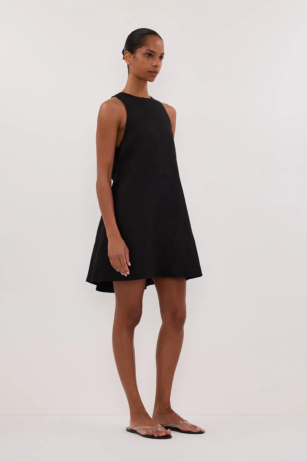 ISABELLE BLACK  MINI LINEN DRESS