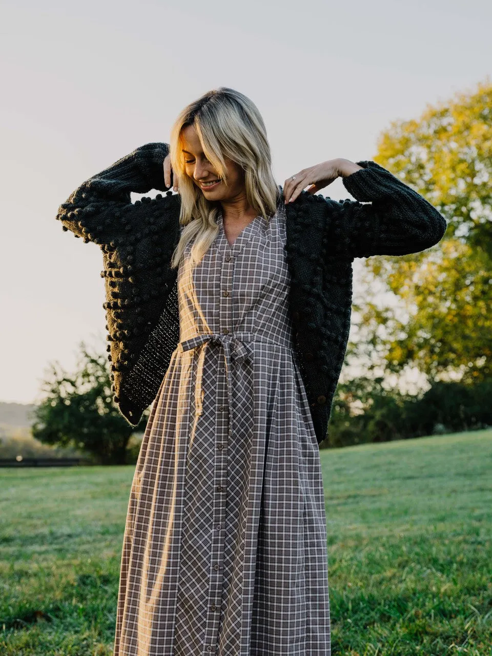 June Dress in Beige Plaid - XS, S, M Left