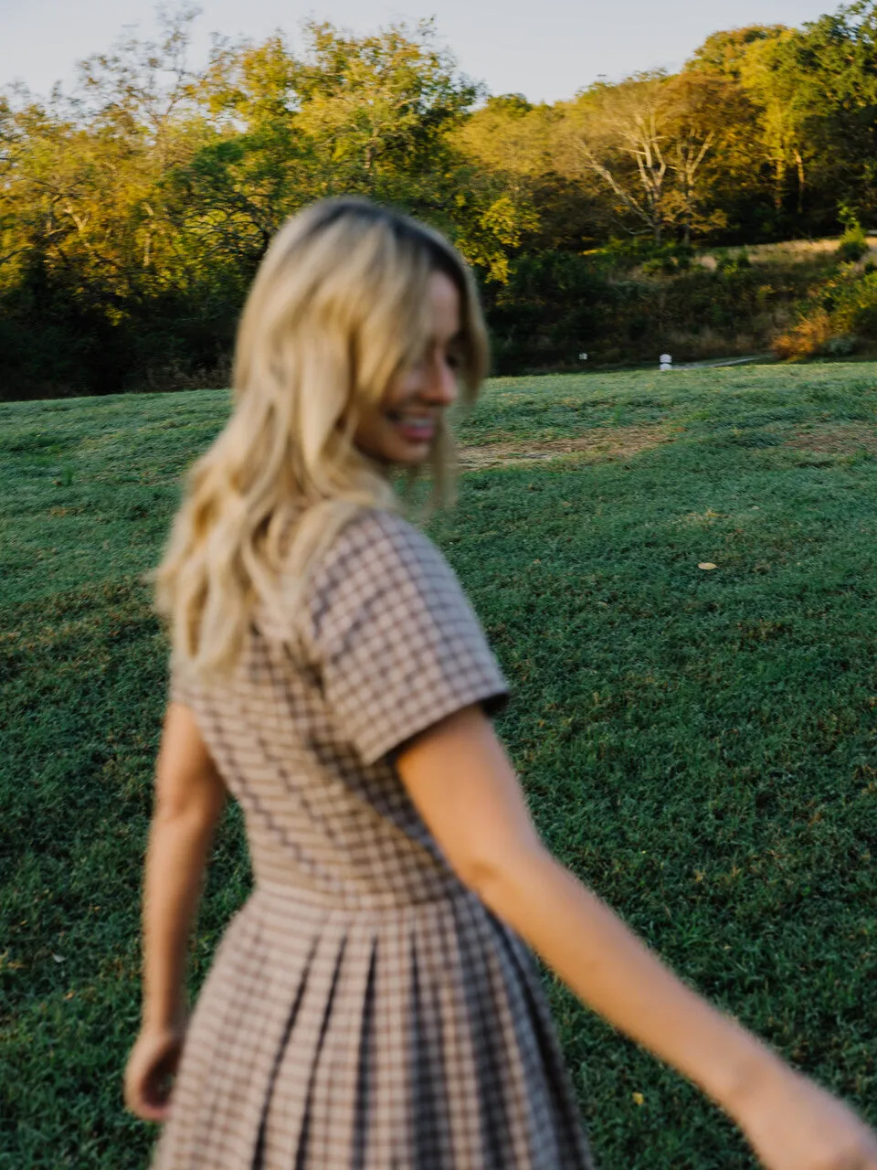 June Dress in Beige Plaid - XS, S, M Left