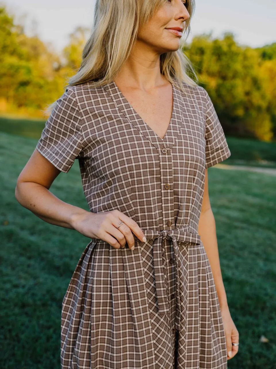 June Dress in Beige Plaid - XS, S, M Left