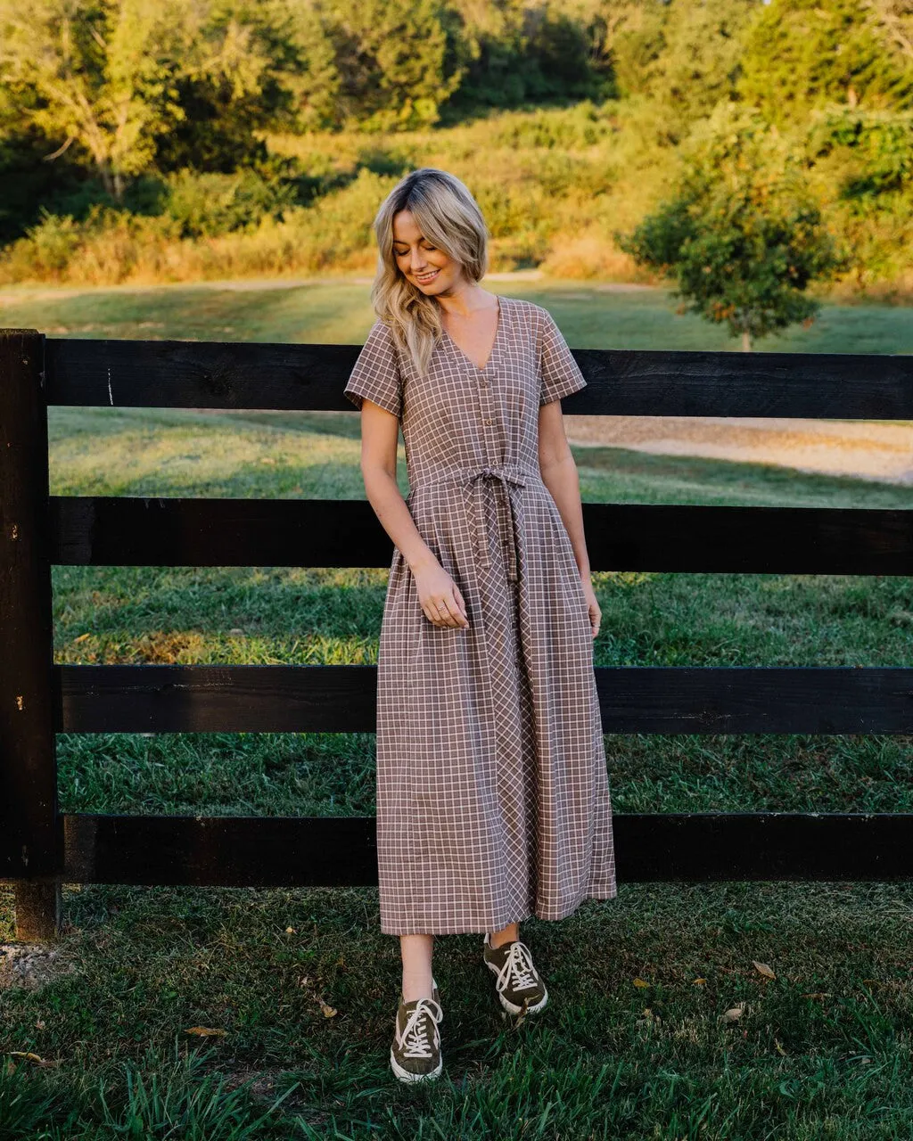 June Dress in Beige Plaid - XS, S, M Left