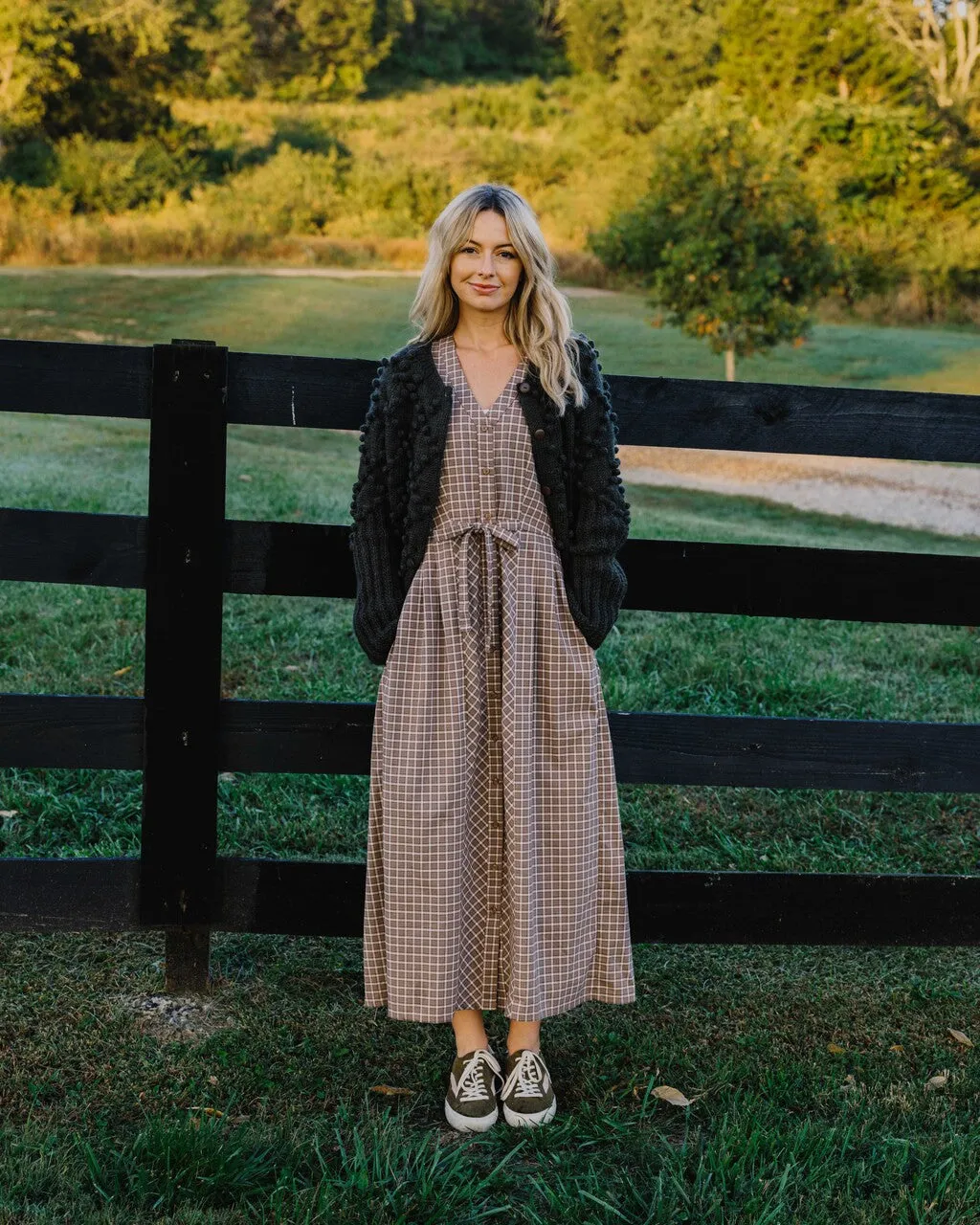 June Dress in Beige Plaid - XS, S, M Left