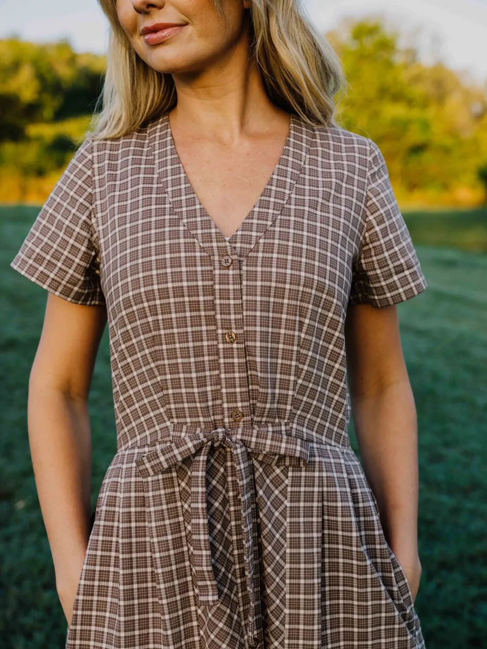 June Dress in Beige Plaid - XS, S, M Left
