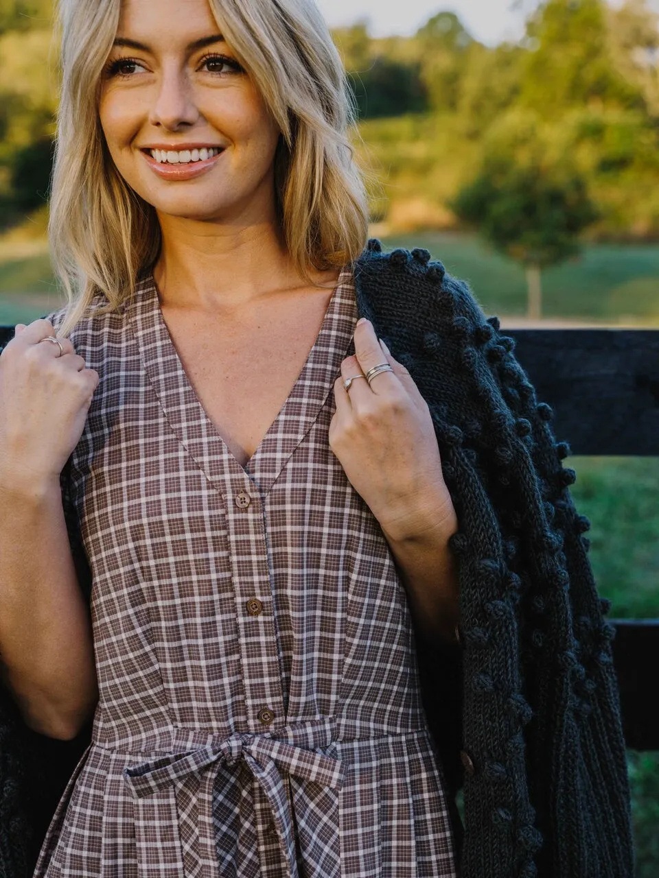 June Dress in Beige Plaid - XS, S, M Left