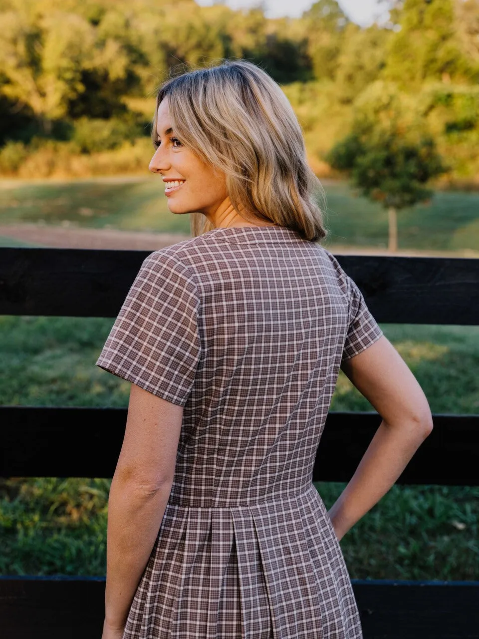 June Dress in Beige Plaid - XS, S, M Left