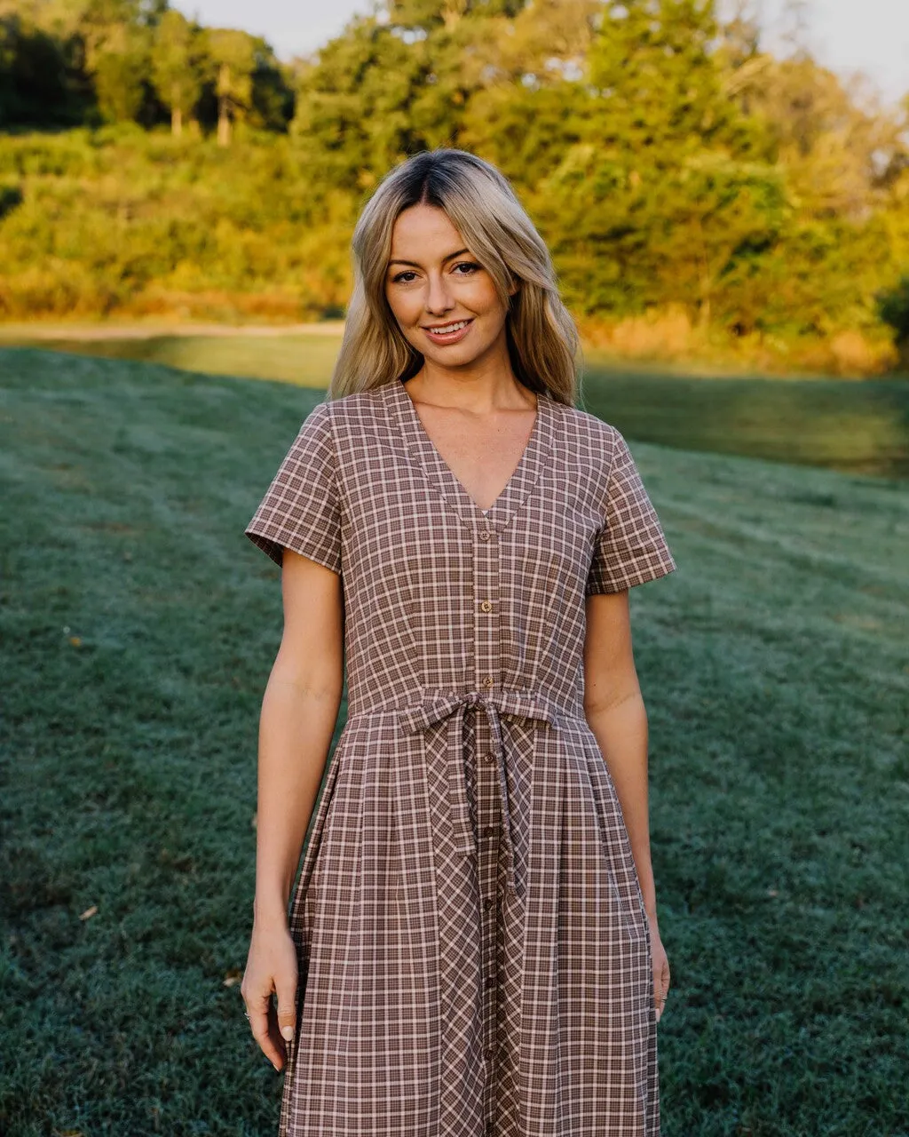 June Dress in Beige Plaid - XS, S, M Left