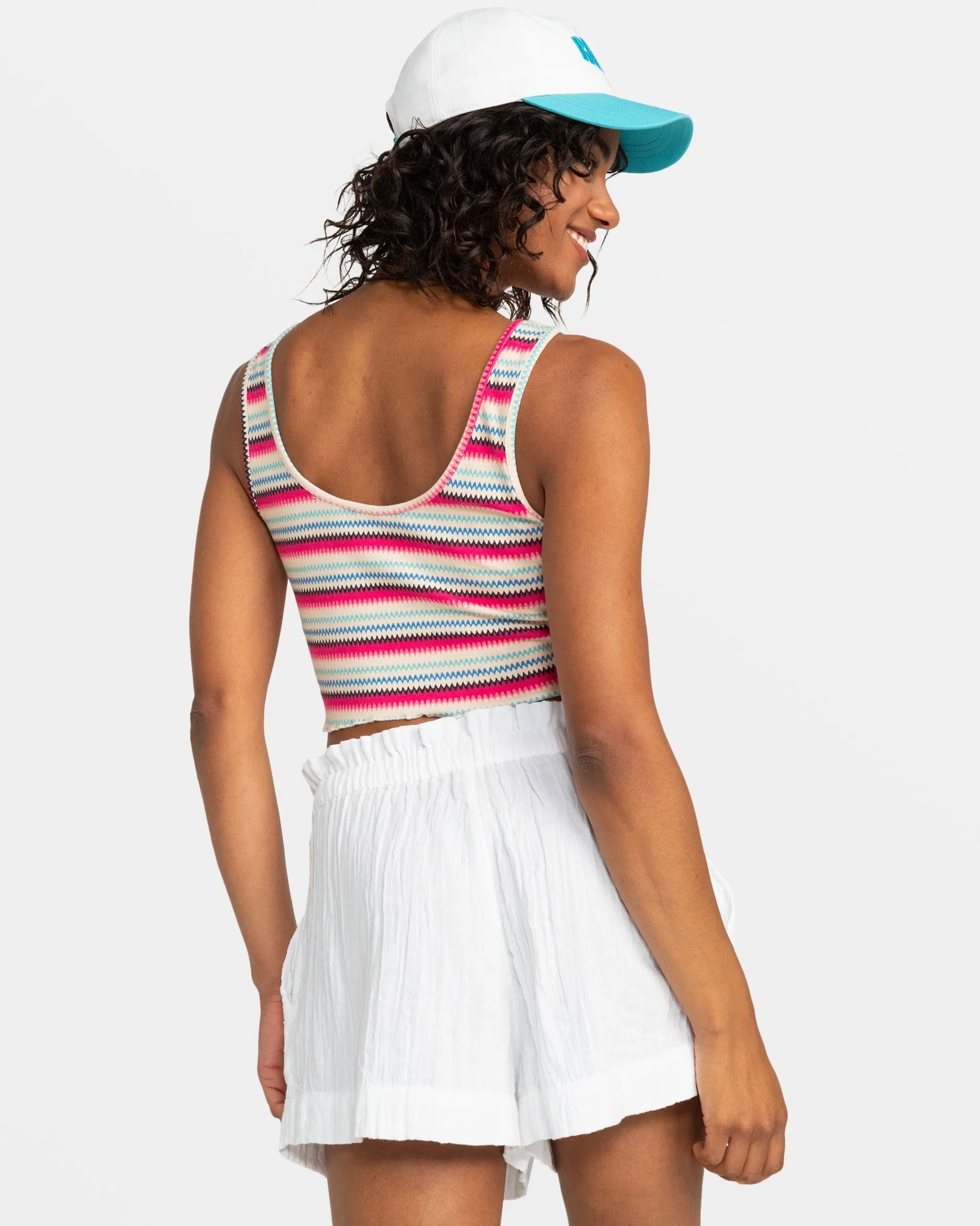 Keep It Wavy Printed Ribbed Tank Top - Brazilian Sand Paraiso Stripe