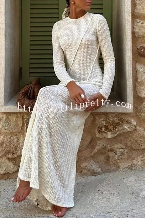 Lilipretty Knitted Crew Neck Long Sleeve High Waisted Maxi Dress