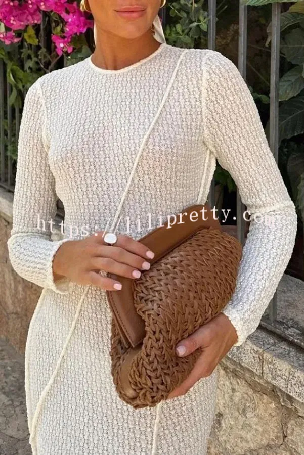 Lilipretty Knitted Crew Neck Long Sleeve High Waisted Maxi Dress