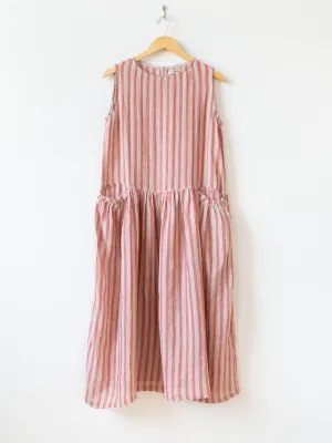Linen Stripe Dress - Natural x Red