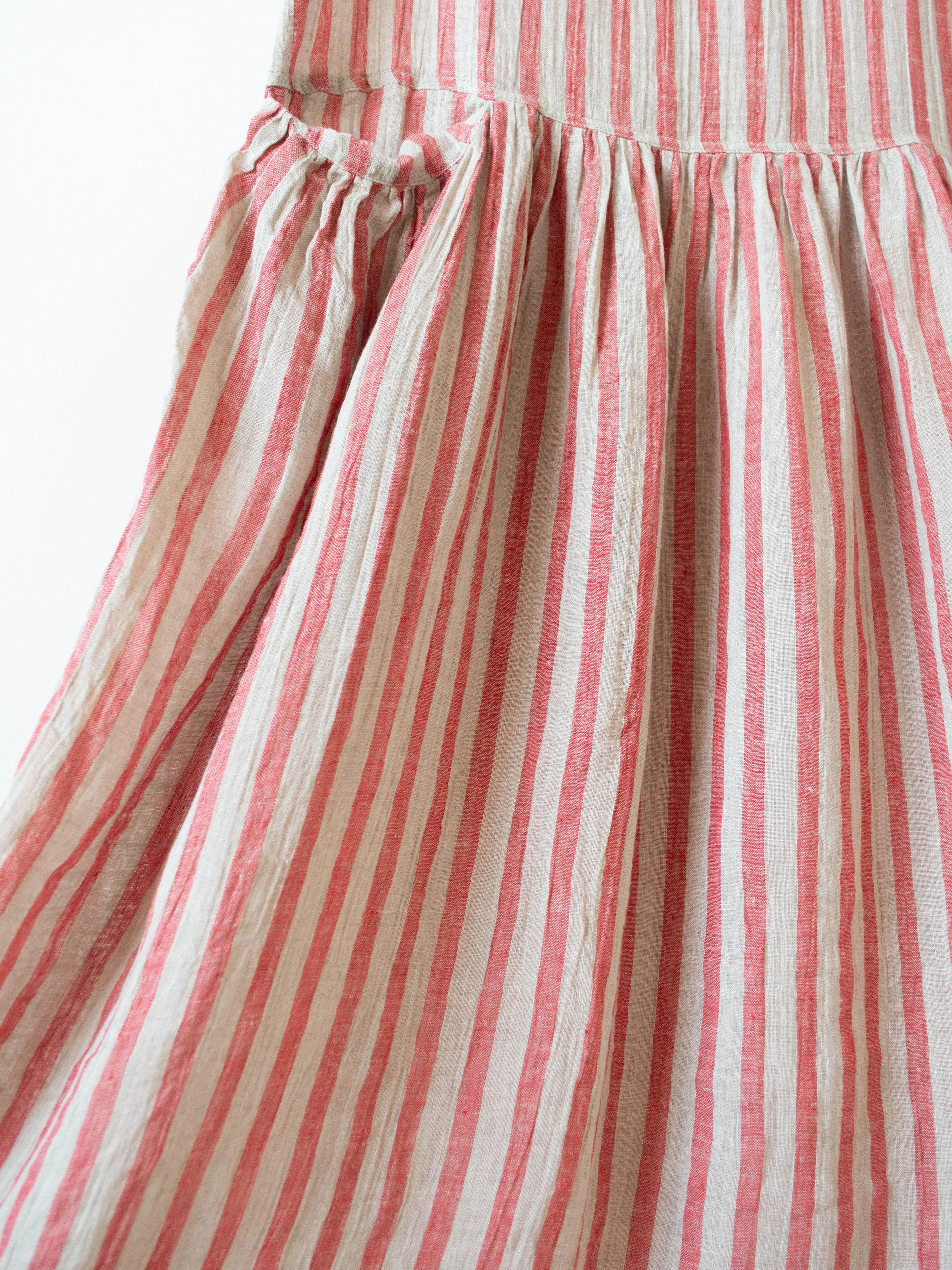 Linen Stripe Dress - Natural x Red