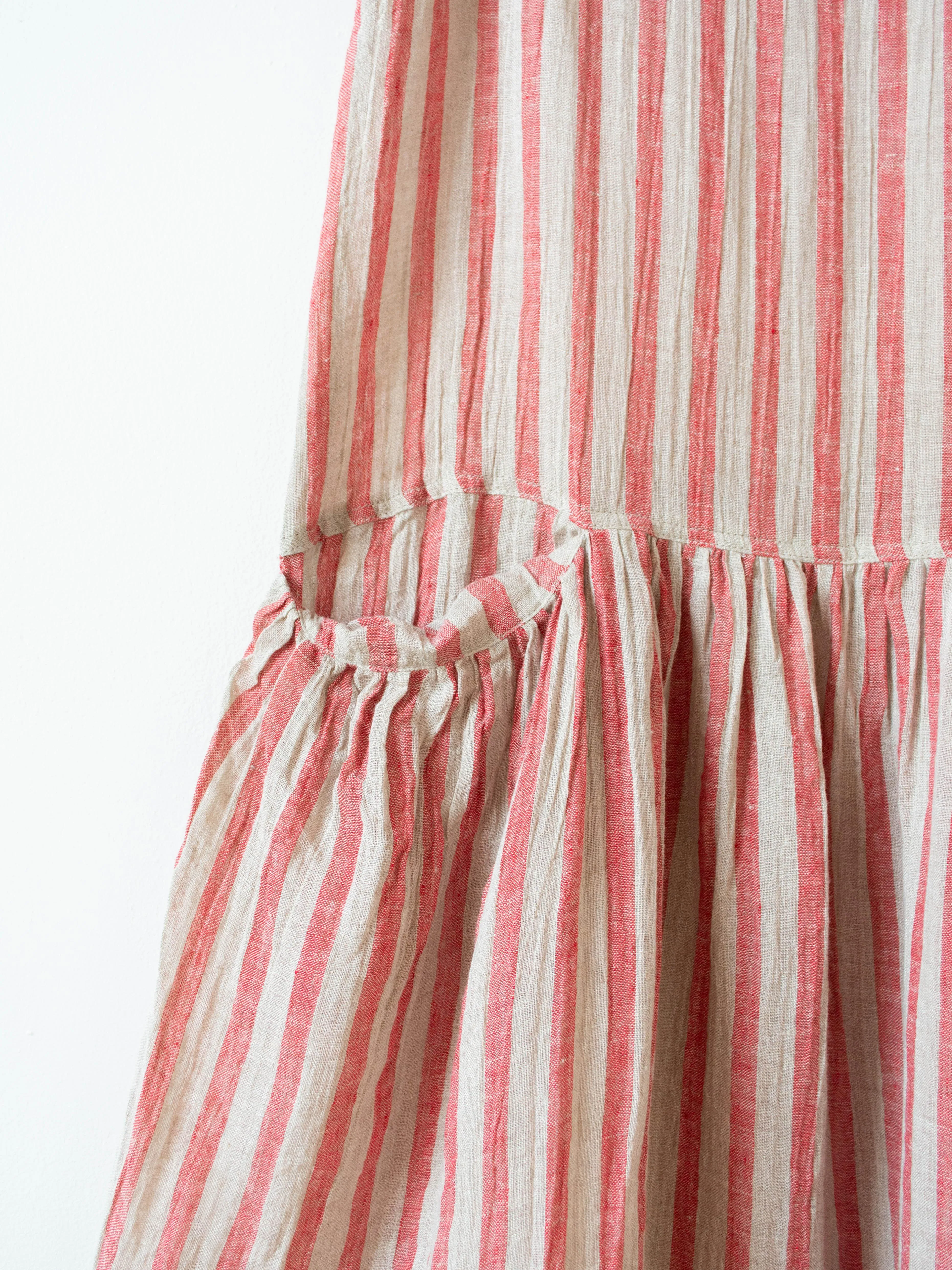 Linen Stripe Dress - Natural x Red