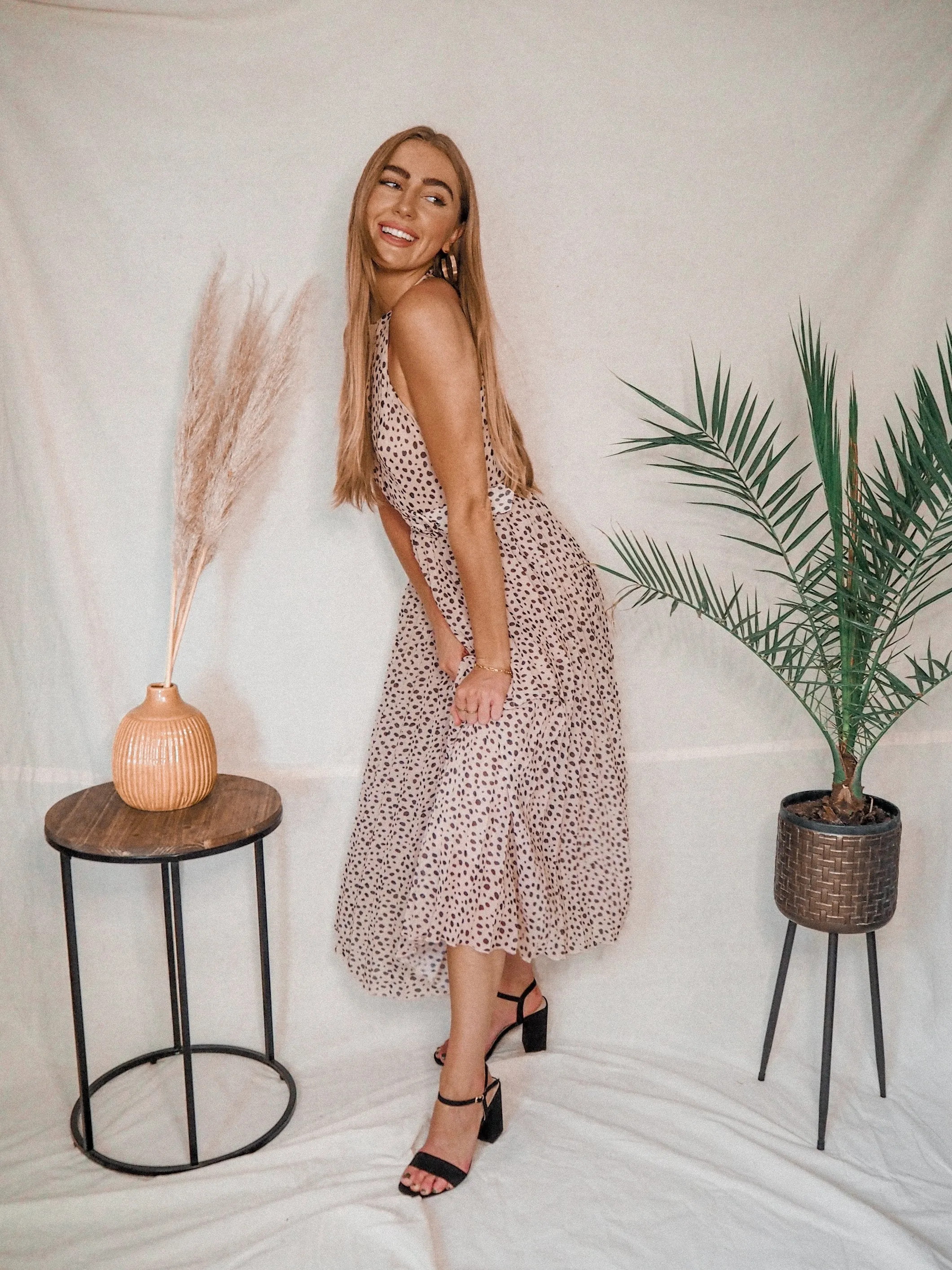 Luisa Belted Pleated Maxi Dress / Neutral Animal Print