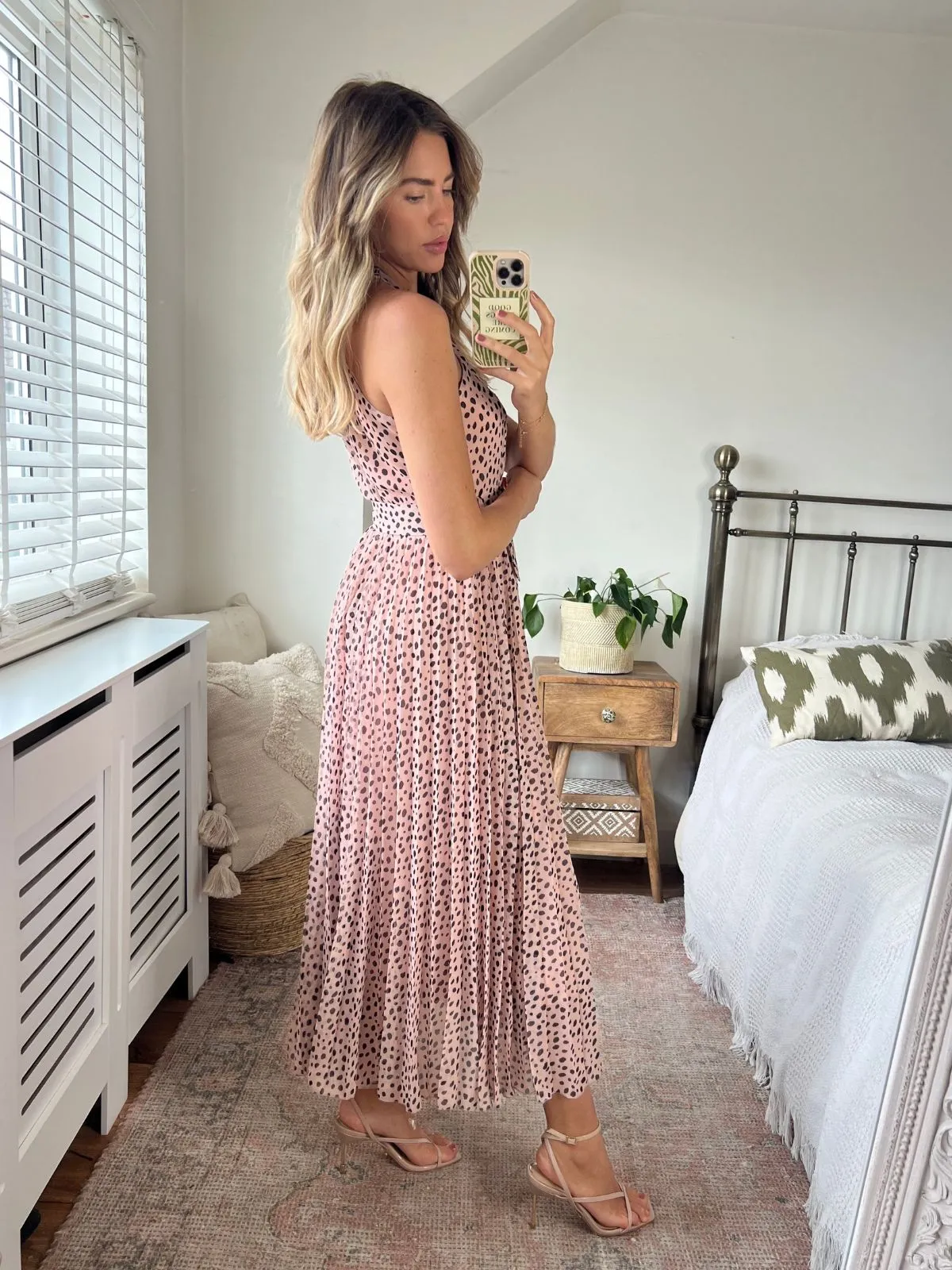 Luisa Belted Pleated Maxi Dress / Neutral Animal Print