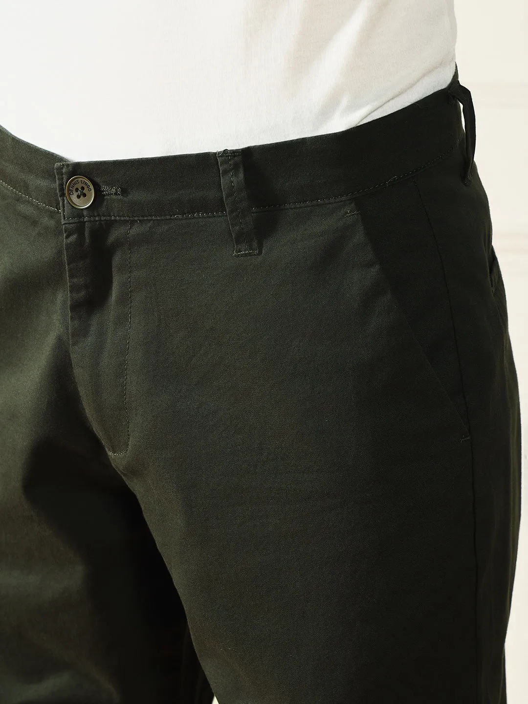 Men's Dark Green Solid Chinos