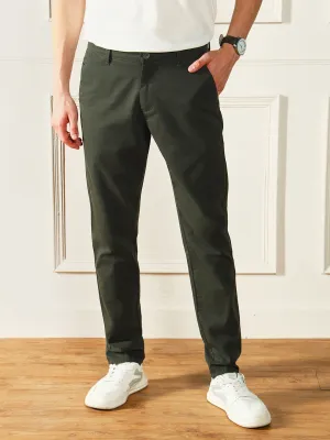 Men's Dark Green Solid Chinos