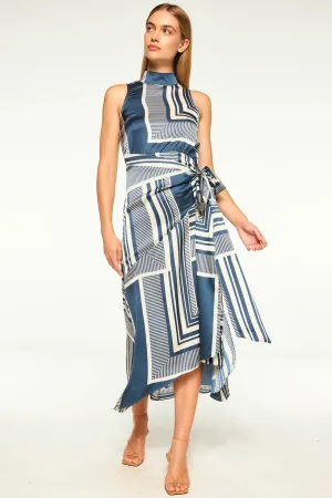 Mi9162 Navy Linear Geo Midi Dress