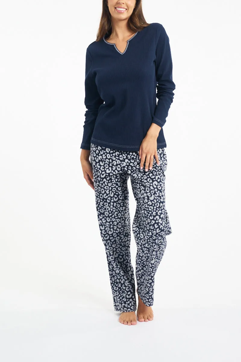 Morning Honey Brushed Cotton PJ Pant - Navy Animal
