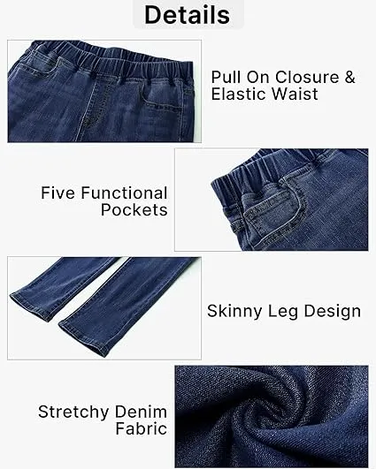 Nightfall Blue Women's High Waisted Elastic Slight Stretch Denim Pull On Cuffed Hem Capri Jeans Denim Pants