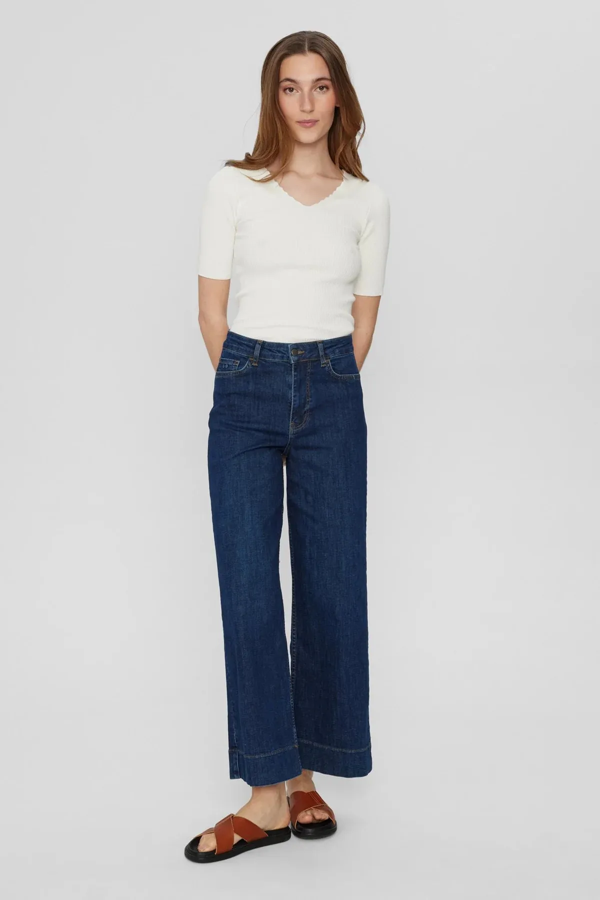 Numph Nuparis Cropped Dark Denim Flared Jeans