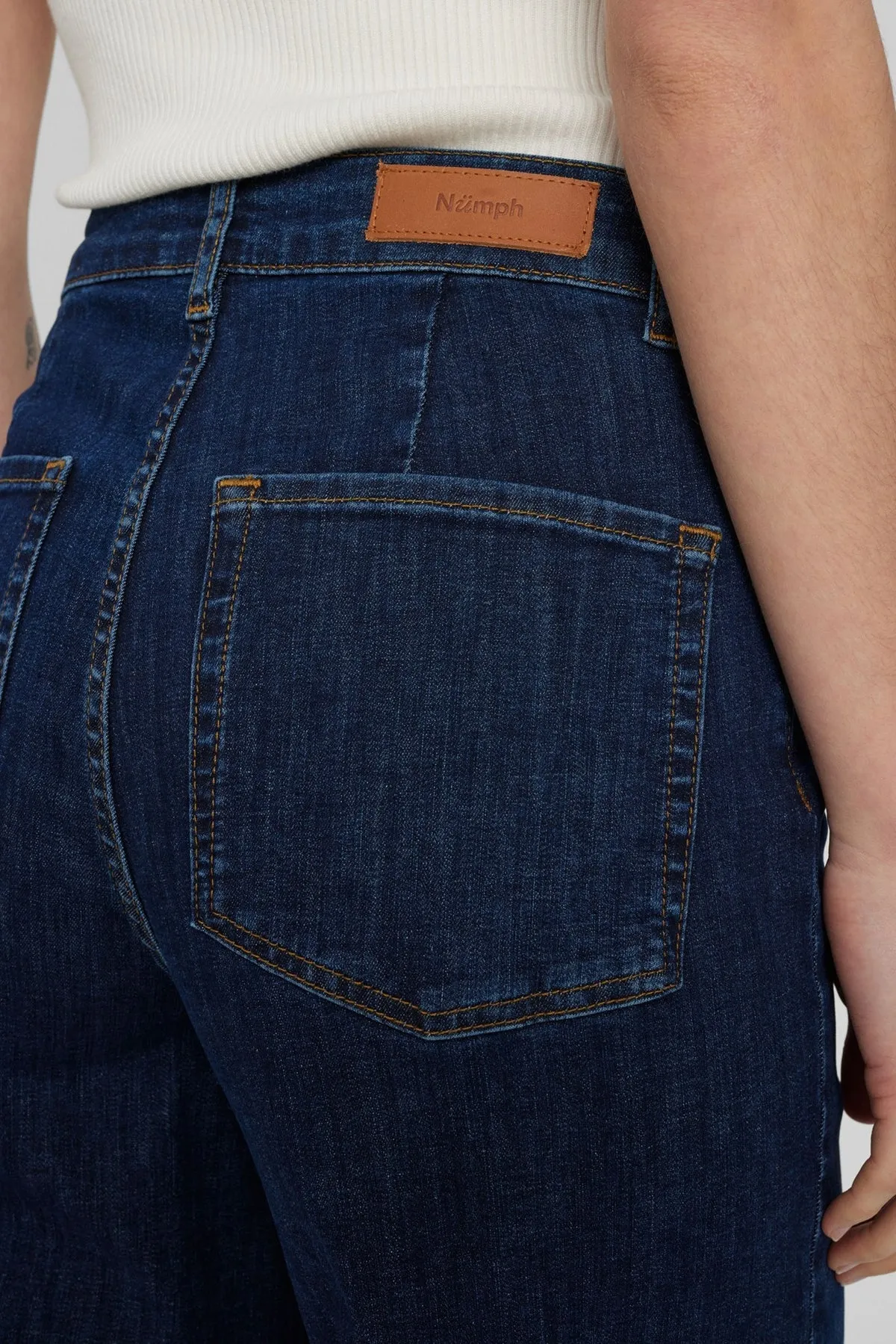 Numph Nuparis Cropped Dark Denim Flared Jeans